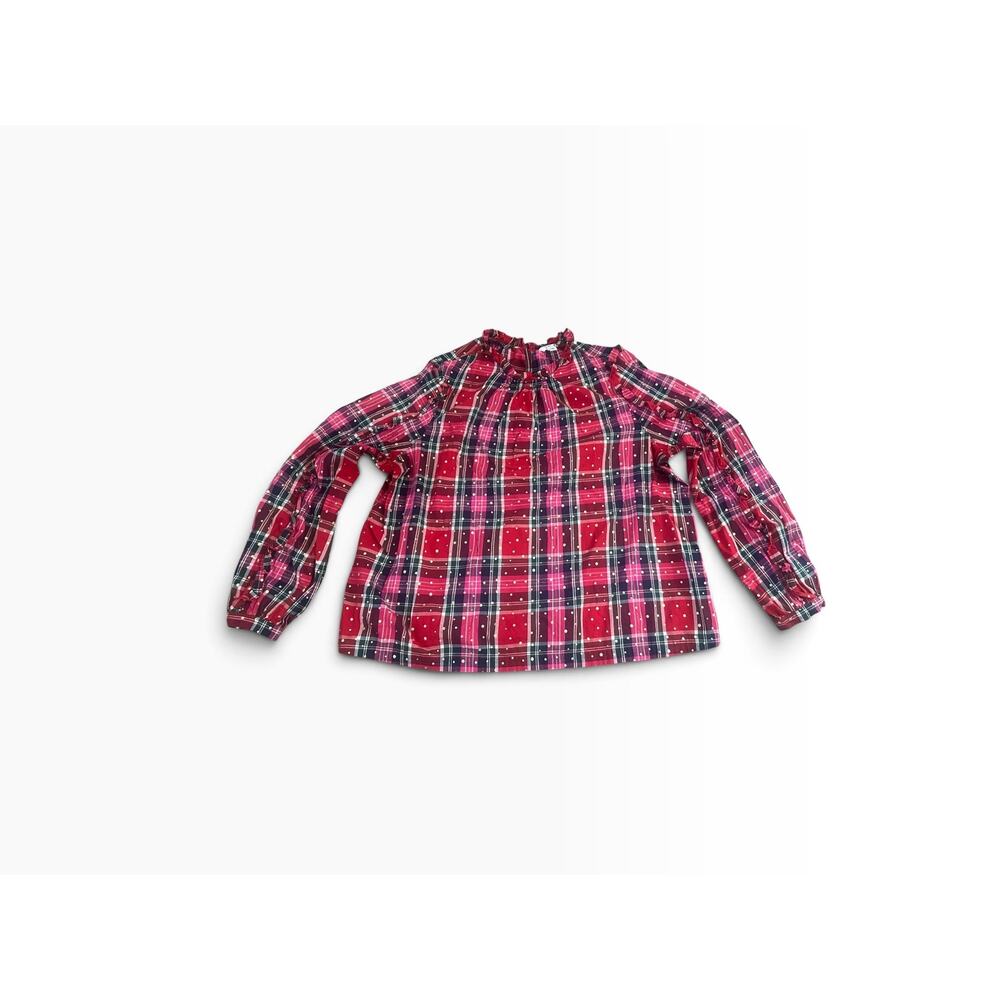 Crown & Ivy Blouse Women's 2X Plaid Metallic Long Sleeve Ruffle Printed Shirt